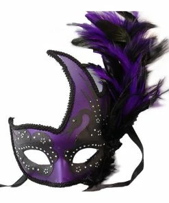 KBW Global Corp Masquerade Masks Venetian Pleather Swan W/ Feather And Gems