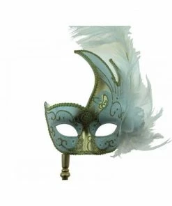 KBW Global Corp Masquerade Swan Motif With Feathers And Attached Stick Masquerade Masks