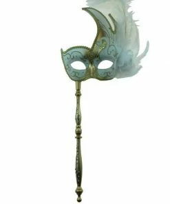 KBW Global Corp Masquerade Swan Motif With Feathers And Attached Stick Masquerade Masks
