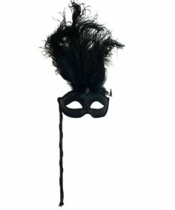 KBW Global Corp Masquerade Masks Venetian Mask W/ Feathers & Stick In 6 Colors