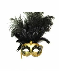 KBW Global Corp Masquerade Masks Venetian Mask W/ Feathers & Stick In 6 Colors
