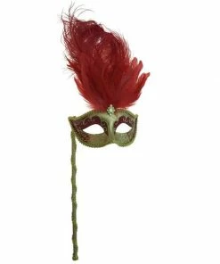 KBW Global Corp Masquerade Masks Venetian Mask W/ Feathers & Stick In 6 Colors