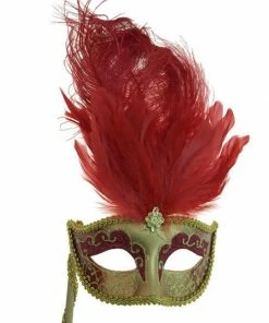 KBW Global Corp Masquerade Masks Venetian Mask W/ Feathers & Stick In 6 Colors