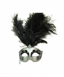 KBW Global Corp Masquerade Masks Venetian Mask W/ Feathers & Stick In 6 Colors