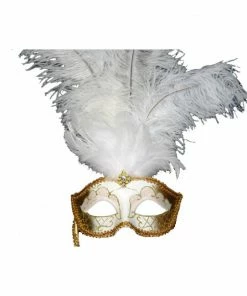 KBW Global Corp Masquerade Masks Venetian Mask W/ Feathers & Stick In 6 Colors