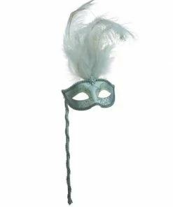KBW Global Corp Masquerade Masks Venetian Mask W/ Feathers & Stick In 6 Colors