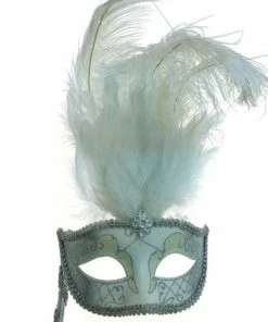 KBW Global Corp Masquerade Masks Venetian Mask W/ Feathers & Stick In 6 Colors