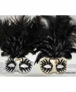 KBW Global Corp Venetian Mask Swan Motif W/ Feathers