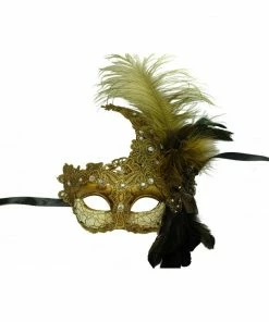 KBW Global Corp Masquerade Masks Masquerade Crescent Lace W/ Feathers