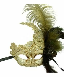 KBW Global Corp Masquerade Masks Masquerade Crescent Lace W/ Feathers