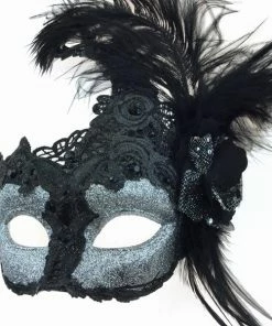 KBW Global Corp Masquerade Masks Mask Lace W/ Feathers On Side