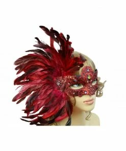 KBW Global Corp Venetian Lace Mask W/Jewels And Coque Feathers In 3 Colors Masquerade Masks