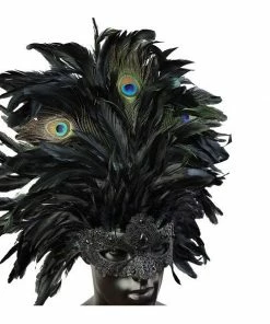 KBW Global Corp Venetian Mask With Coque & Peacock Feathers Masquerade Masks