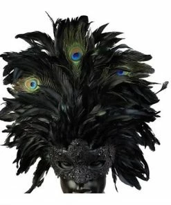 KBW Global Corp Venetian Mask With Coque & Peacock Feathers Masquerade Masks