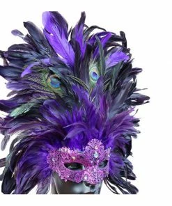 KBW Global Corp Venetian Mask With Coque & Peacock Feathers Masquerade Masks