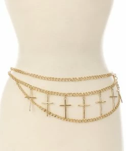 Fame Accessories Chain Belt Layered Crosses 2 Colors