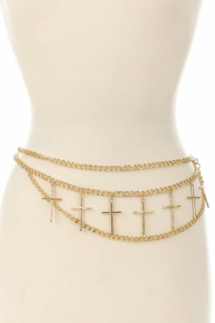 Fame Accessories Chain Belt Layered Crosses 2 Colors 3 Fame Accessories Chain Belt Layered Crosses 2 Colors