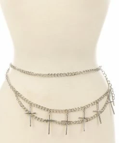 Fame Accessories Chain Belt Layered Crosses 2 Colors