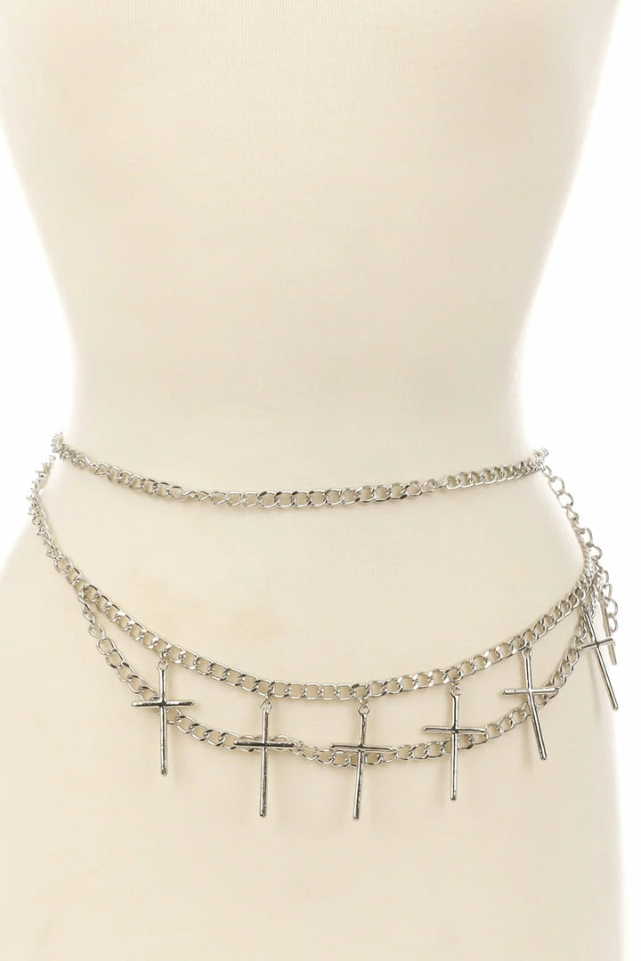 Fame Accessories Chain Belt Layered Crosses 2 Colors 4 Fame Accessories Chain Belt Layered Crosses 2 Colors
