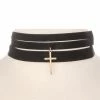 Fame Accessories Necklaces & Earrings Choker Pleather Strips With Cross