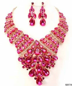 Ceci Jewelry, Inc. Necklaces & Earrings Hot Pink Rhinestone Necklace And Earring Set