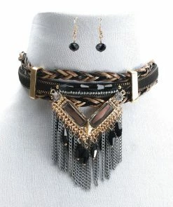Ceci Jewelry, Inc. Choker Black/Gold With Black Stone Dangles Necklaces & Earrings