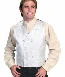 Scully Range Wear Vest Double-breasted Jacquard In Black Or Cream Steampunk & Victorian