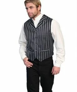 Scully Range Wear Double Pinstripe Notch Lapel Vest Black