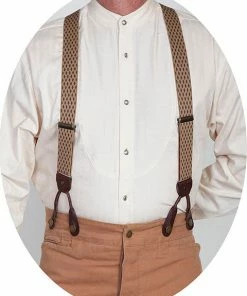 Scully Range Wear Button On Suspenders In Black, Brown, Burgundy, Beige Print, Black/White Polka Dots Men's Formalwear Accessories