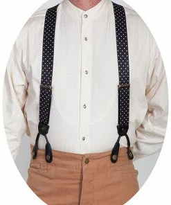 Scully Range Wear Button On Suspenders In Black, Brown, Burgundy, Beige Print, Black/White Polka Dots Men's Formalwear Accessories
