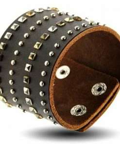 AABStyle Cuffs & Bracers Cuff Leather Brown Studded Multi