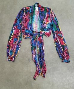 Lets Go Apparel Tie Crop-Top With Puffed Sleeve Decades