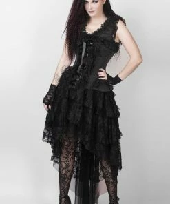 The Corset Company Corsets & Corset Dresses Corset Dress Black Lace And Brocade With High-Lo Skirt
