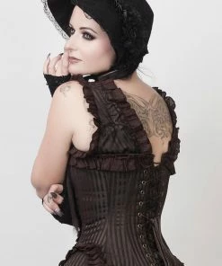 The Corset Company Overbust Brown Striped Vest W/Ruffle Corsets & Corset Dresses