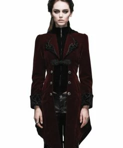 Western Fashion Steampunk & Victorian Gothic Coat W/Horn Lapel Burgundy