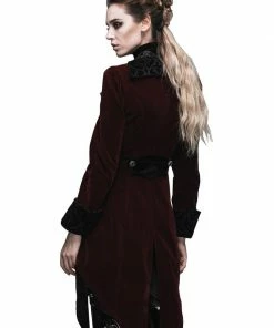 Western Fashion Steampunk & Victorian Gothic Coat W/Horn Lapel Burgundy