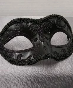 KBW Global Corp Venetian Petite Mask Black With Glitter Design Masquerade Masks