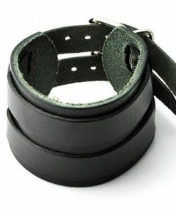 AABStyle Cuffs & Bracers Cuff Leather Black 2 Buckle